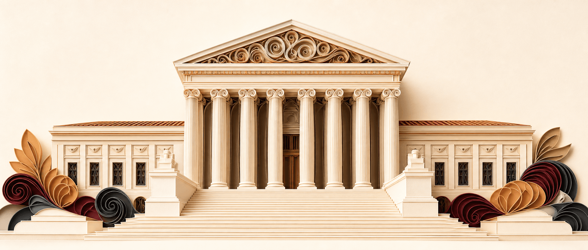 The Supreme Court building rendered in layered paper quilling